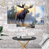 Moose Animal Lake Tree Forest Landscape 4 Piece Canvas Wall Art Painting Wallpaper Poster Picture Print Photo Decor