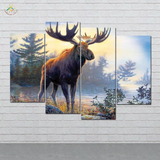 Moose Animal Lake Tree Forest Landscape 4 Piece Canvas Wall Art Painting Wallpaper Poster Picture Print Photo Decor