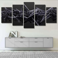 Abstract 3D Geometric Black Modern Minimalist 5 Piece Canvas Wall Art Painting Wallpaper Poster Picture Print Photo Decor