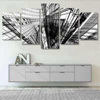 Black And White Modern Abstract Architecture 5 Piece Canvas Wall Art Painting Wallpaper Poster Picture Print Photo Decor