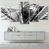 Black And White Modern Abstract Architecture 5 Piece Canvas Wall Art Painting Wallpaper Poster Picture Print Photo Decor