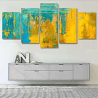 Turquoise And Yellow Modern Abstract Art Background 5 Piece Canvas Wall Art Painting Wallpaper Poster Picture Print Photo Decor