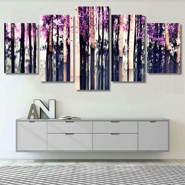 Abstract Forest Trees Nature Motion Blur 5 Piece Canvas Wall Art Painting Wallpaper Poster Picture Print Photo Decor