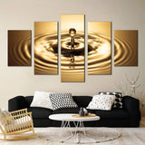 Golden Water Droplet Splash Abstract 5 Piece Canvas Wall Art Painting Wallpaper Poster Picture Print Photo Decor