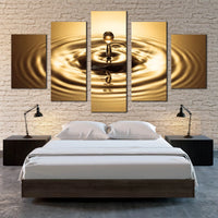 Golden Water Droplet Splash Abstract 5 Piece Canvas Wall Art Painting Wallpaper Poster Picture Print Photo Decor