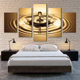Golden Water Droplet Splash Abstract 5 Piece Canvas Wall Art Painting Wallpaper Poster Picture Print Photo Decor