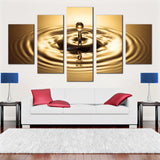 Golden Water Droplet Splash Abstract 5 Piece Canvas Wall Art Painting Wallpaper Poster Picture Print Photo Decor