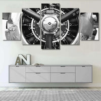 Aircraft Propeller Black And White Aviation Engine 5 Piece Canvas Wall Art Painting Wallpaper Poster Picture Print Photo Decor