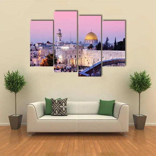 Jerusalem Skyline At Sunset Al Aqsa Mosque 4 Piece Canvas Wall Art Painting Wallpaper Poster Picture Print Photo Decor