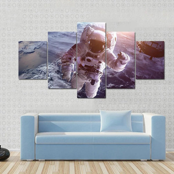 Space Exploration Scene Astronaut Above Earth 5 Piece Canvas Wall Art Painting Wallpaper Poster Picture Print Photo Decor