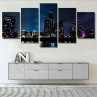 Austin Texas Night Skyline Vibrant Cityscape 5 Piece Canvas Wall Art Painting Wallpaper Poster Picture Print Photo Decor