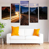 Autumn Landscape Countryside Road With Light Trails 5 Piece Canvas Wall Art Painting Wallpaper Poster Picture Print Photo Decor