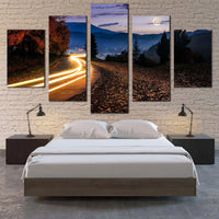 Autumn Landscape Countryside Road With Light Trails 5 Piece Canvas Wall Art Painting Wallpaper Poster Picture Print Photo Decor