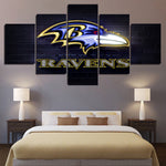 Baltimore Ravens NFL Football Team Neon Logo 5 Piece Canvas Wall Art Painting Wallpaper Poster Picture Print Photo Decor