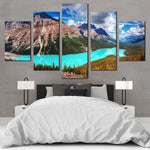 Turquoise Lake Banff National Park Mountain Landscape 5 Piece Canvas Wall Art Painting Wallpaper Poster Picture Print Photo Decor