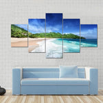 Mahe Island Seychelles Beach Turquoise Waves Lush Greenery 5 Piece Canvas Wall Art Painting Wallpaper Poster Picture Print Photo Decor