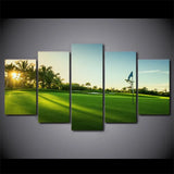 Sunlit Tropical Golf Course Landscape Sunrise 5 Piece Canvas Wall Art Painting Wallpaper Poster Picture Print Photo Decor
