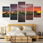 Sydney Skyline Sunset With Opera House Australia 5 Piece Canvas Wall Art Painting Wallpaper Poster Picture Print Photo Decor