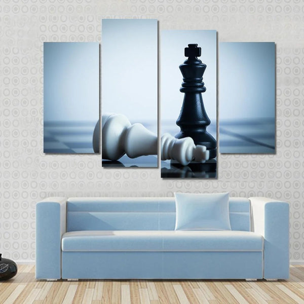 Black And White Chess King Checkmate 4 Piece Canvas Wall Art Painting Wallpaper Poster Picture Print Photo Decor