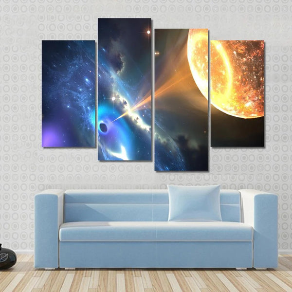 Black Hole Absorbing Star Cosmic Outer Space 4 Piece Canvas Wall Art Painting Wallpaper Poster Picture Print Photo Decor