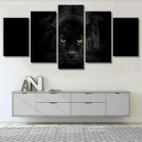 Wild Animal Black Panther and Panther Eyes 5 Piece Canvas Wall Art Painting Wallpaper Poster Picture Print Photo Decor