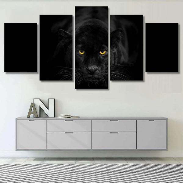 Wild Animal Black Panther and Panther Eyes 5 Piece Canvas Wall Art Painting Wallpaper Poster Picture Print Photo Decor