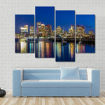 Boston Night Skyscrapers At Twilight Cityscape 4 Piece Canvas Wall Art Painting Wallpaper Poster Picture Print Photo Decor