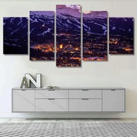Breckenridge Winter Sunset Colorado Mountain Town 5 Piece Canvas Wall Art Painting Wallpaper Poster Picture Print Photo Decor
