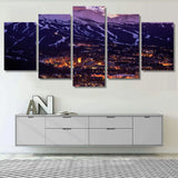 Breckenridge Winter Sunset Colorado Mountain Town 5 Piece Canvas Wall Art Painting Wallpaper Poster Picture Print Photo Decor