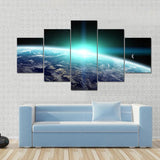 Outer Space View Bright Sun Over Planet Earth 5 Piece Canvas Wall Art Painting Wallpaper Poster Picture Print Photo Decor