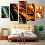 Orange and Green Bird Vibrant Feather Abstract 5 Piece Canvas Wall Art Painting Wallpaper Poster Picture Print Photo Decor