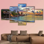 Tropical Beach Sunset Cafe Scenic Ocean View 5 Piece Canvas Wall Art Painting Wallpaper Poster Picture Print Photo Decor