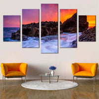 Laguna Beach Sunset Over Ocean Rocks California 5 Piece Canvas Wall Art Painting Wallpaper Poster Picture Print Photo Decor