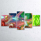 Rick And Morty Intergalactic Adventure Cartoon 5 Piece Canvas Wall Art Painting Wallpaper Poster Picture Print Photo Decor