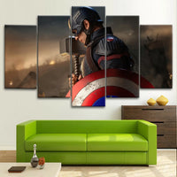 Captain America with Thor's Hammer Superhero Movie 5 Piece Canvas Wall Art Painting Wallpaper Poster Picture Print Photo Decor