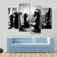 Chess Pieces In Strategic Formation Chess Board 4 Piece Canvas Wall Art Painting Wallpaper Poster Picture Print Photo Decor