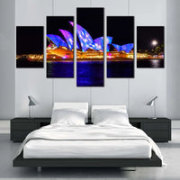 Illuminated Sydney Opera House Skyline City Light 5 Piece Canvas Wall Art Painting Wallpaper Poster Picture Print Photo Decor