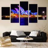 Illuminated Sydney Opera House Skyline City Light 5 Piece Canvas Wall Art Painting Wallpaper Poster Picture Print Photo Decor