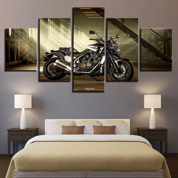 Classic Vintage Style Motorcycle Bike Garage 5 Piece Canvas Wall Art Painting Wallpaper Poster Picture Print Photo Decor