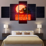 NFL Football Team Cleveland Browns Neon Helmet 5 Piece Canvas Wall Art Painting Wallpaper Poster Picture Print Photo Decor