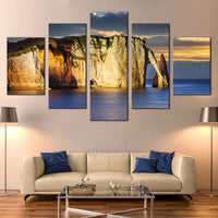 Etretat Cliffs In Normandy Ocean Mountains Scenic 5 Piece Canvas Wall Art Painting Wallpaper Poster Picture Print Photo Decor