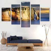 Etretat Cliffs In Normandy Ocean Mountains Scenic 5 Piece Canvas Wall Art Painting Wallpaper Poster Picture Print Photo Decor