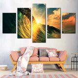 Ocean Sunset Waves Cloudy Sky 5 Piece Canvas Wall Art Painting Wallpaper Poster Picture Print Photo Decor