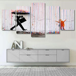 Abstract Banksy Inspired Colorful Rain Umbrella 5 Piece Canvas Wall Art Painting Wallpaper Poster Picture Print Photo Decor