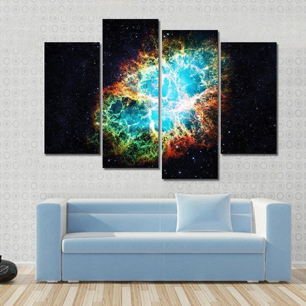 Crab Nebula Explosion Cosmic Space 4 Piece Canvas Wall Art Painting Wallpaper Poster Picture Print Photo Decor