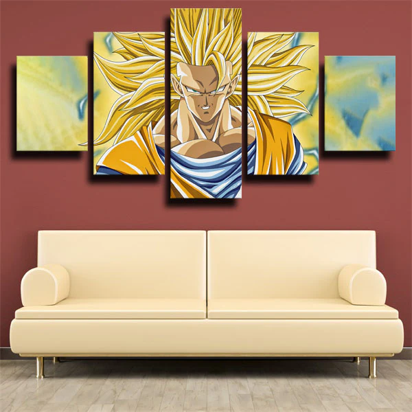 Dragon Ball Z Super Saiyan Son Goku Action Scene 5 Piece Canvas Wall A ...