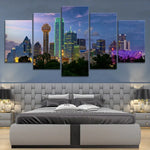 Vibrant Dallas Skyline 5 Night Cityscape 5 Piece Canvas Wall Art Painting Wallpaper Poster Picture Print Photo Decor