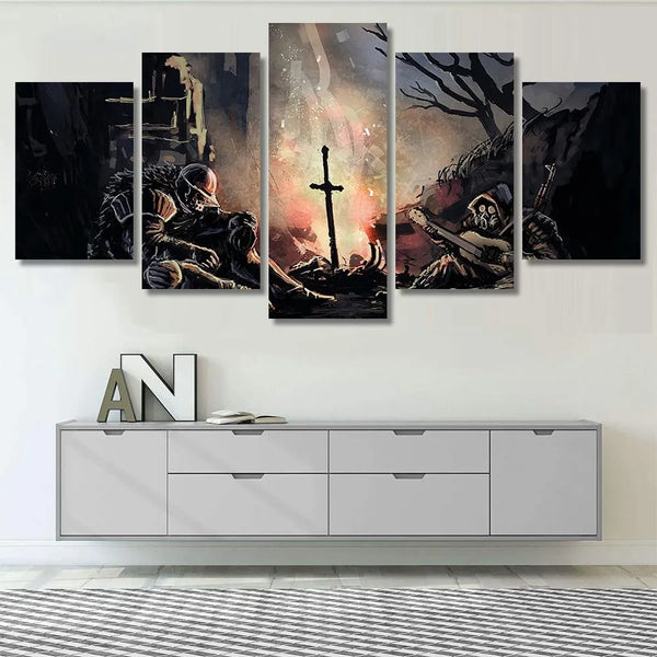 Dark Souls Bonfire Gaming Video Game 5 Piece Canvas Wall Art Painting Wallpaper Poster Picture Print Photo Decor