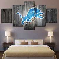Vintage Rustic Wood Detroit Lions NFL Football Team Logo 5 Piece Canvas Wall Art Painting Wallpaper Poster Picture Print Photo Decor