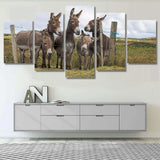 Rustic Farm Animal Donkeys In The Countryside 5 Piece Canvas Wall Art Painting Wallpaper Poster Picture Print Photo Decor